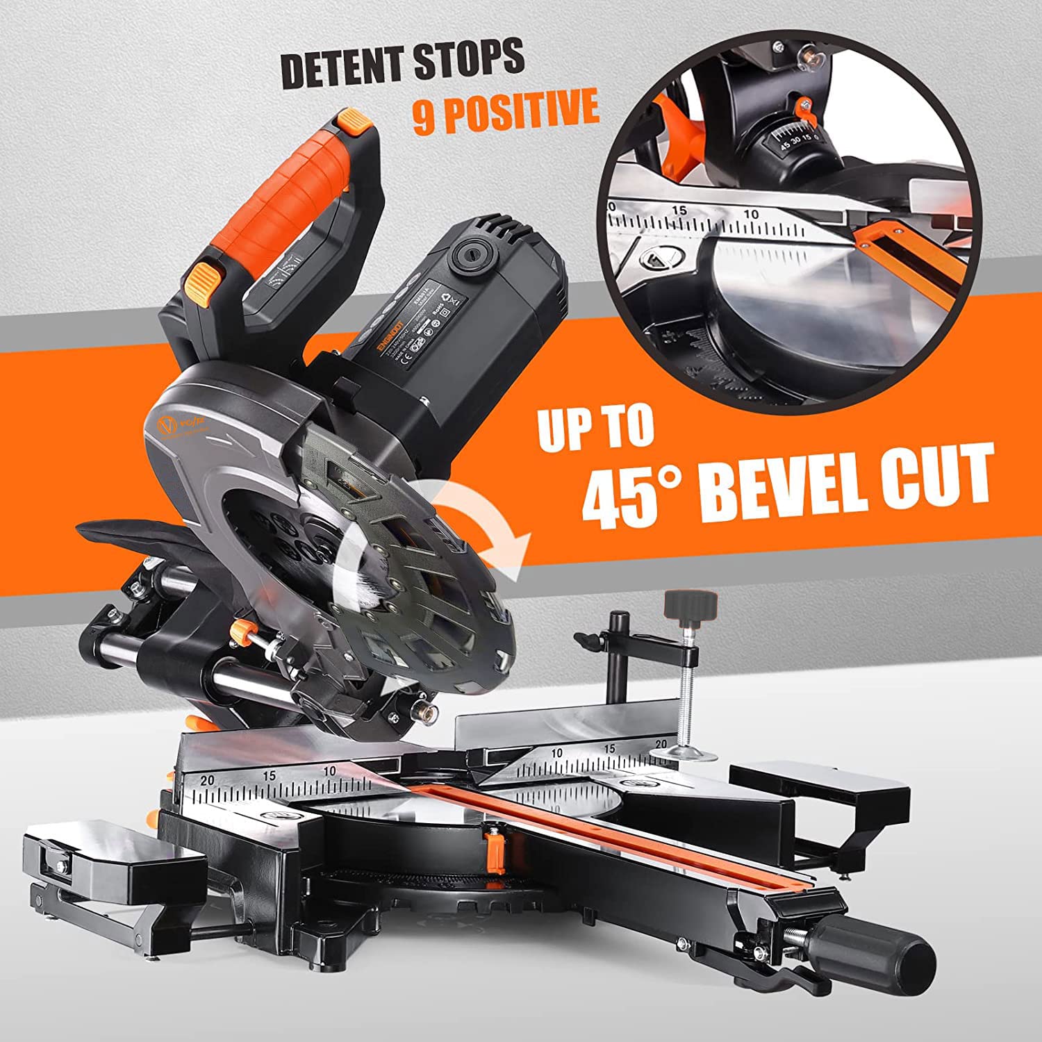 VOLTZ VZ-MS255 10” Dual Bevel Sliding Compound Miter Saw with Laser & LED Light (2400W, 4500 RPM, 80T TCT Blade)