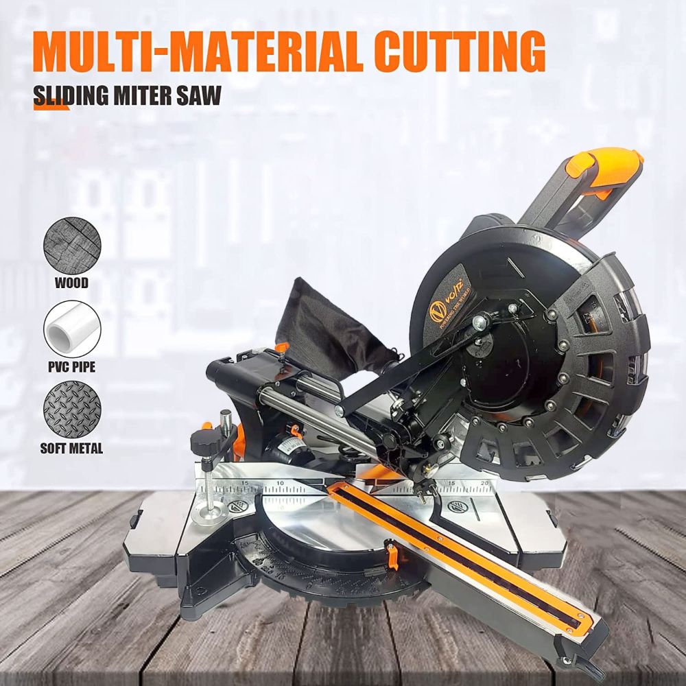 VOLTZ VZ-MS255 10” Dual Bevel Sliding Compound Miter Saw with Laser & LED Light (2400W, 4500 RPM, 80T TCT Blade)