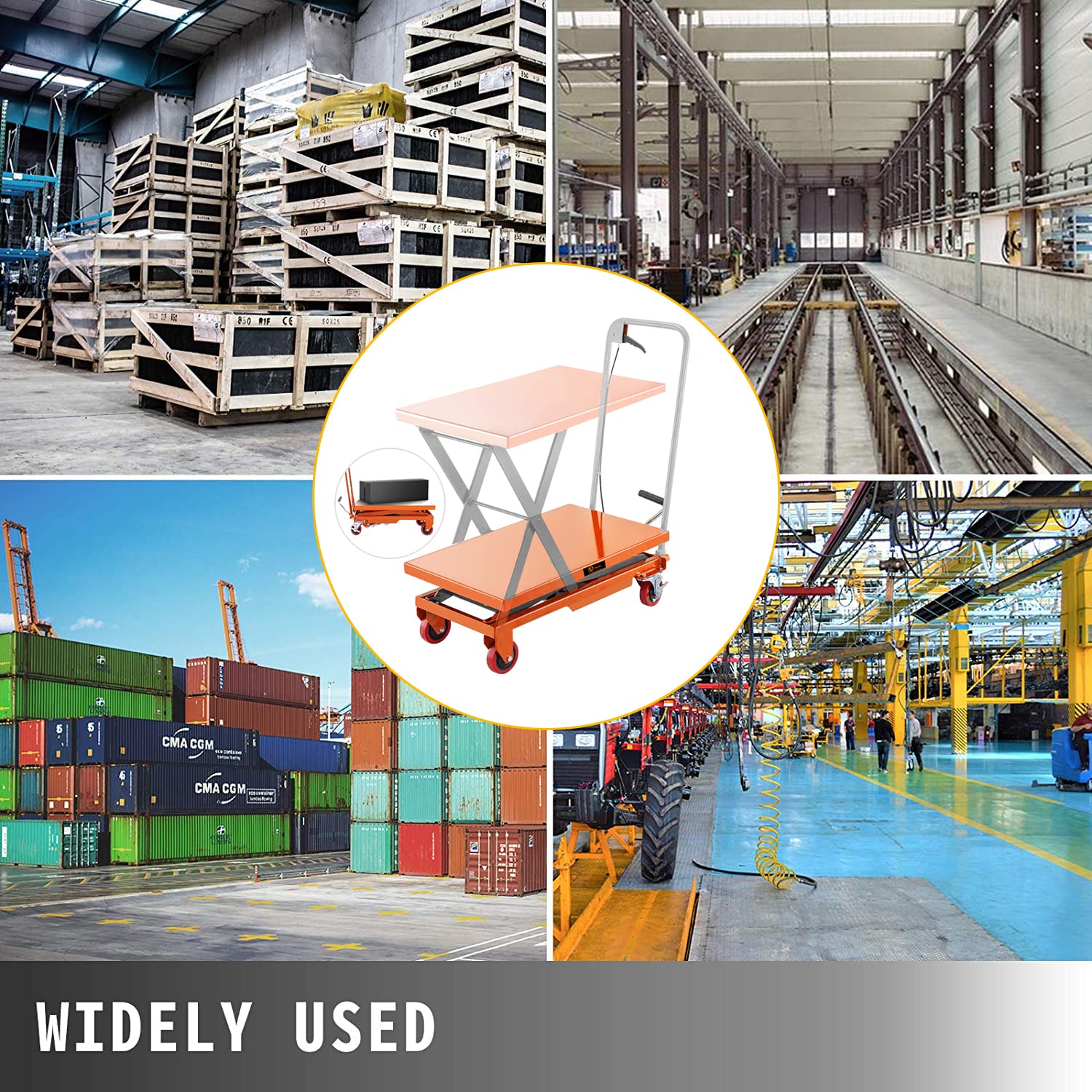 VOLTZ 500 Kg Hydraulic Lift Trolley Max. Height 900 mm Manual Scissor Lift Table w/ 4 Wheels and Foot Pump, Elevating Hydraulic Cart for Material Handling, Orange